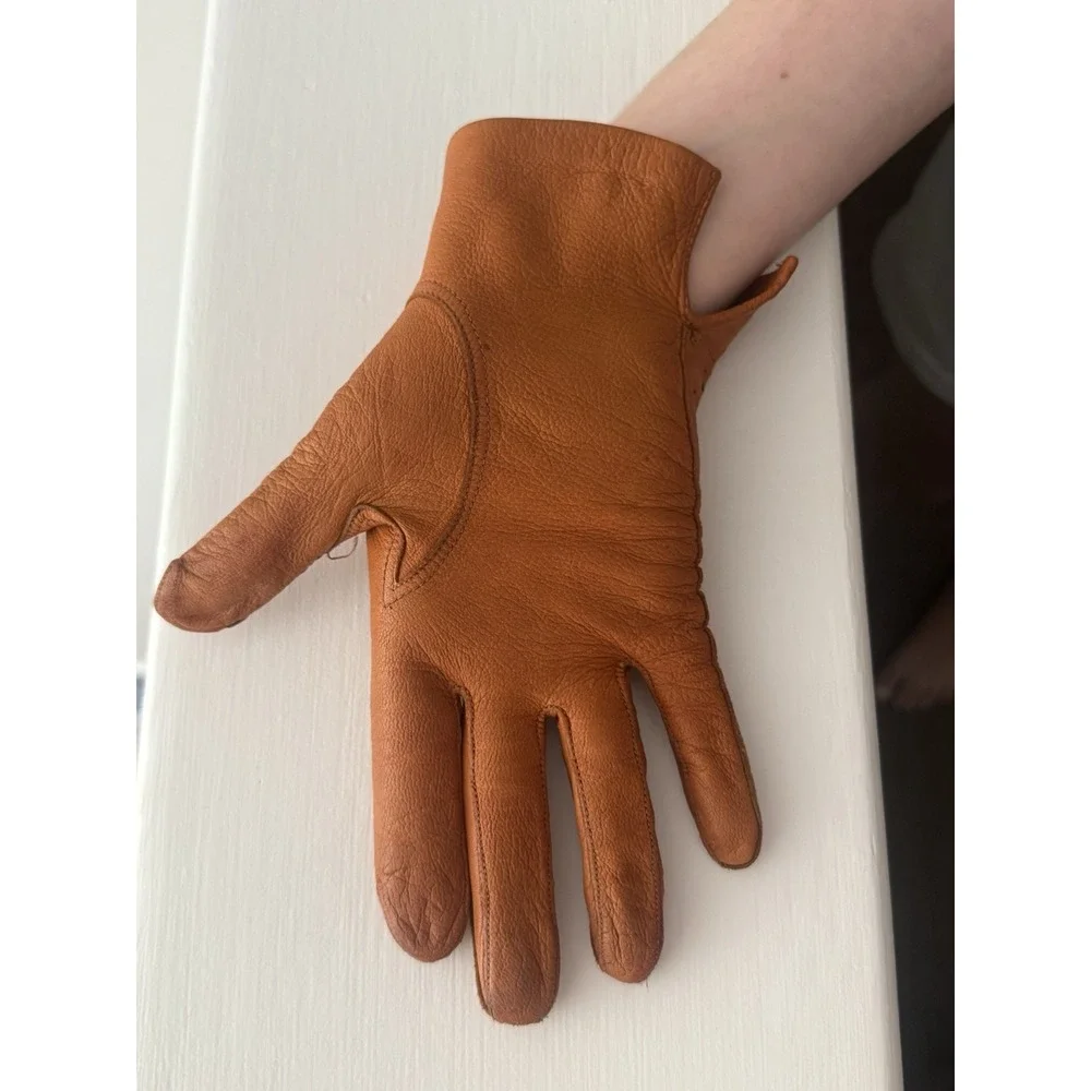 Vintage‎ Women's Orangish Brown Soft Leather Driving Riding Gloves Sz SM 6-6.5